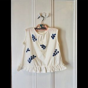 Zara White W/Blue Leaf Embroidery Top Sz18-24M⚡️
